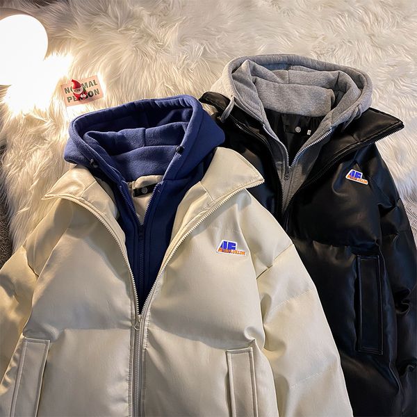 men's down parkas false two pu leather cottonpadded winter thickened hooded cottonpadded jacket loose lovers cottonpadded jacket 221205, Black
men's down parkas false two pu leather cottonpadded winter thickened hooded cottonpadded jacket loose lovers cottonpadded jacket 221205, Black