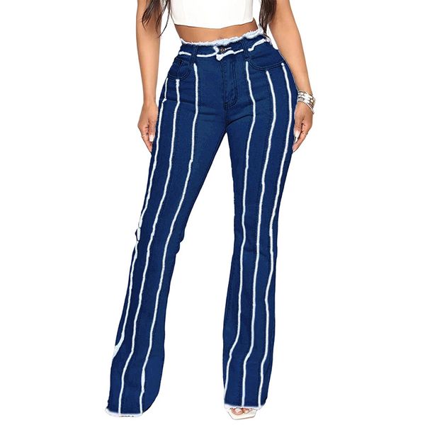 fashion women jeans high stretch slim mid waist raw hem straight denim long pants, Blue 
fashion women jeans high stretch slim mid waist raw hem straight denim long pants, Blue