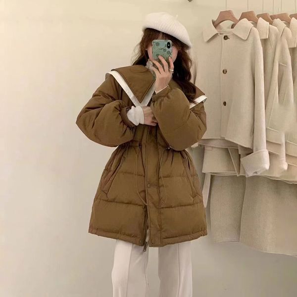 women's down parkas jacket women's middle and long short design sense korean loose navy collar waist white duck down fashion 22120, Black
women's down parkas jacket women's middle and long short design sense korean loose navy collar waist white duck down fashion 22120, Black