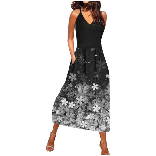 party dresses plus size for women flowers print suspenders long dress women's vestidos elegantes para mujer221203, White;black
party dresses plus size for women flowers print suspenders long dress women's vestidos elegantes para mujer221203, White;black