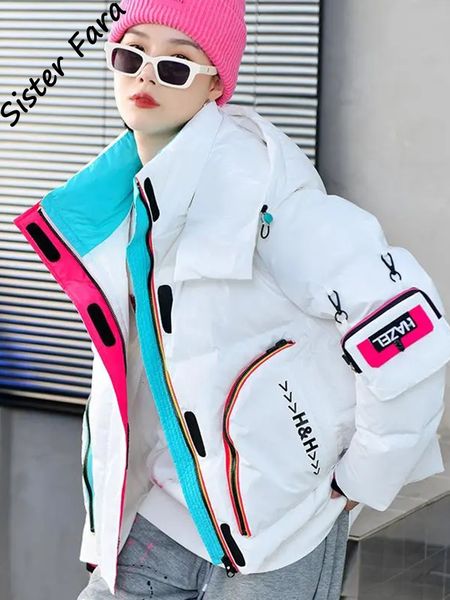 women s down parkas sister fara white duck collar jacket women glossy loose hooded parka winter female warm coat 221205, Black
women s down parkas sister fara white duck collar jacket women glossy loose hooded parka winter female warm coat 221205, Black