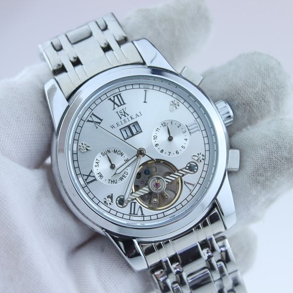 senior hollow-out tourbillon watch men's calendar timing diamond stainless steel mechanical watch, Slivery;golden
senior hollow-out tourbillon watch men's calendar timing diamond stainless steel mechanical watch, Slivery;golden