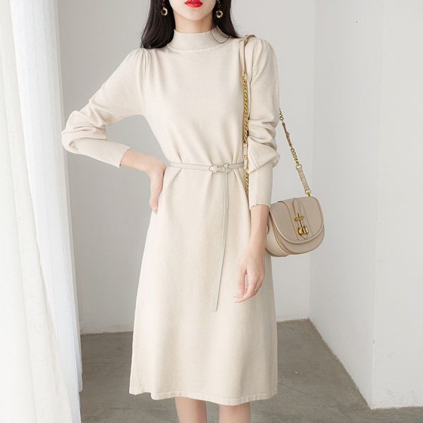 party dresses elegant solid color basic knitted women chic turtleneck bodycon belt sweater midi korean fashion streetwear clothes 221203, White;black
party dresses elegant solid color basic knitted women chic turtleneck bodycon belt sweater midi korean fashion streetwear clothes 221203, White;black