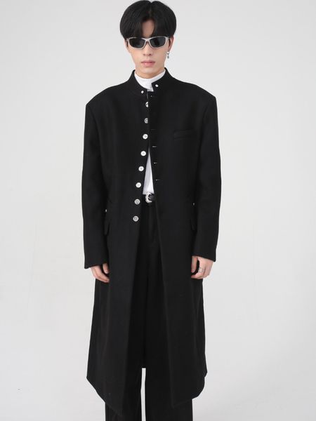 men's wool blends syuhgfa korean lapel woolen jacket men's wear loose metal buckle long coat winter thickening shoulder pad woolen, Black
men's wool blends syuhgfa korean lapel woolen jacket men's wear loose metal buckle long coat winter thickening shoulder pad woolen, Black