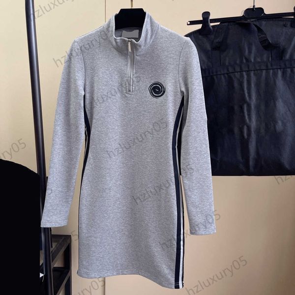dresses womens designer clothing chest logo contrasting color stripes collect waist slim dress half zipper stand collar long sleeves maxiski, Black;gray
dresses womens designer clothing chest logo contrasting color stripes collect waist slim dress half zipper stand collar long sleeves maxiski, Black;gray