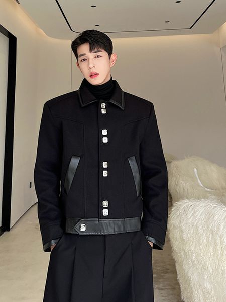 men's wool blends syuhgfa korean lapel woolen jacket men clothing loose short style coat autumn fashion single breasted jackets for mal, Black
men's wool blends syuhgfa korean lapel woolen jacket men clothing loose short style coat autumn fashion single breasted jackets for mal, Black