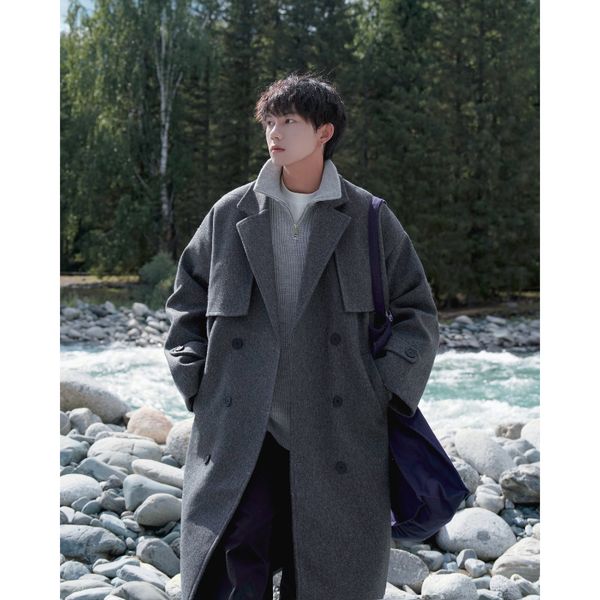 men's wool blends legible winter long coats men casual solid wool jackets male loose double breasted korean wool coats man 221205, Black
men's wool blends legible winter long coats men casual solid wool jackets male loose double breasted korean wool coats man 221205, Black