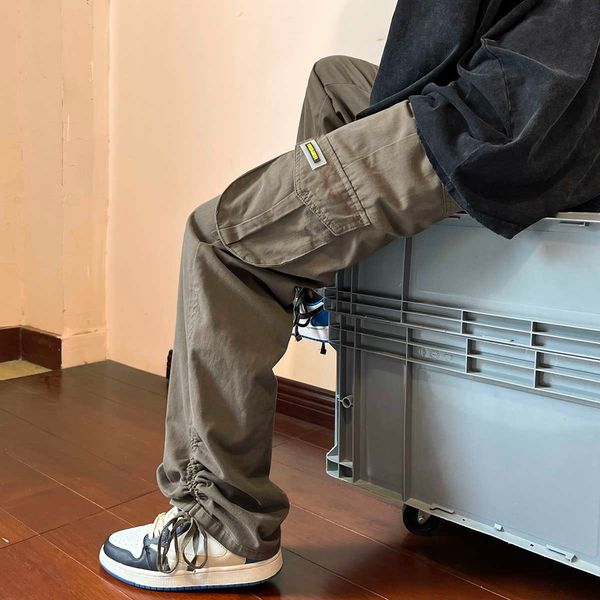 men's pants vintage big pockets cargo drawstring ankle hip-hop fashion straight causal men streetwear trousers white t221205, Black
men's pants vintage big pockets cargo drawstring ankle hip-hop fashion straight causal men streetwear trousers white t221205, Black