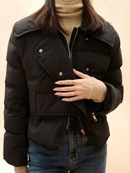 women's down parkas zipper turndown collar winter jacket fashion long sleeve short 221205, Black
women's down parkas zipper turndown collar winter jacket fashion long sleeve short 221205, Black