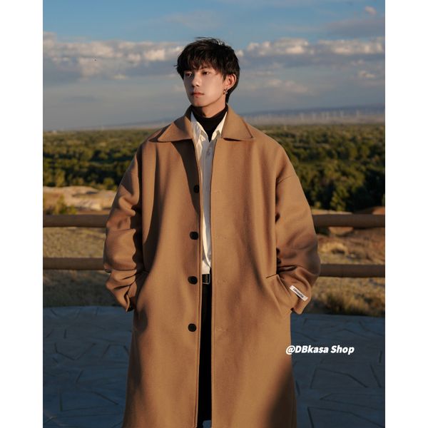 men's wool blends legible casual winter wool jacket men loose korean long coats male solid turn down collar wool coats man 221205, Black
men's wool blends legible casual winter wool jacket men loose korean long coats male solid turn down collar wool coats man 221205, Black