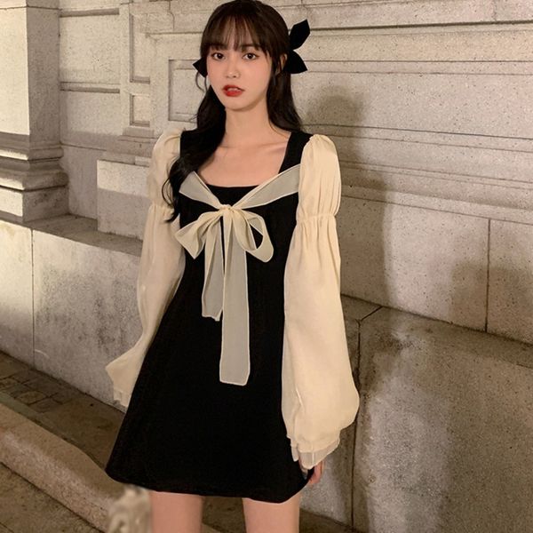 party dresses french square neck puff sleeve mesh hepburn style waist slim 221203, White;black
party dresses french square neck puff sleeve mesh hepburn style waist slim 221203, White;black
