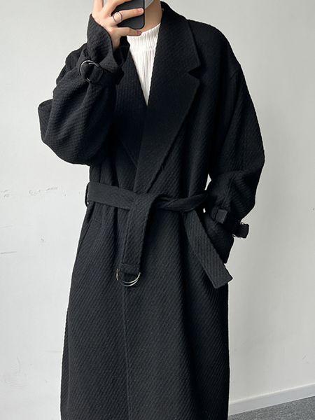 men's wool blends syuhgfa korean streetwear lapel woolen jacket men clothing loose long coat autumn fashion casual belt windbreaker for, Black
men's wool blends syuhgfa korean streetwear lapel woolen jacket men clothing loose long coat autumn fashion casual belt windbreaker for, Black