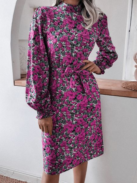 party dresses vintage floral print midi dress fashion lantern long sleeves stand collar belt chiffon slim dress elegant women autumn clothin, White;black
party dresses vintage floral print midi dress fashion lantern long sleeves stand collar belt chiffon slim dress elegant women autumn clothin, White;black