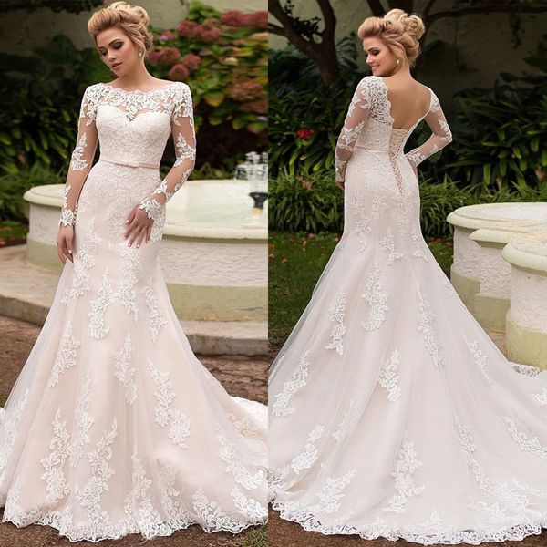 elegant long sleeve lace bride dress bateau neck lace-up mermaid bridal gowns vestidos de novia, White
elegant long sleeve lace bride dress bateau neck lace-up mermaid bridal gowns vestidos de novia, White
