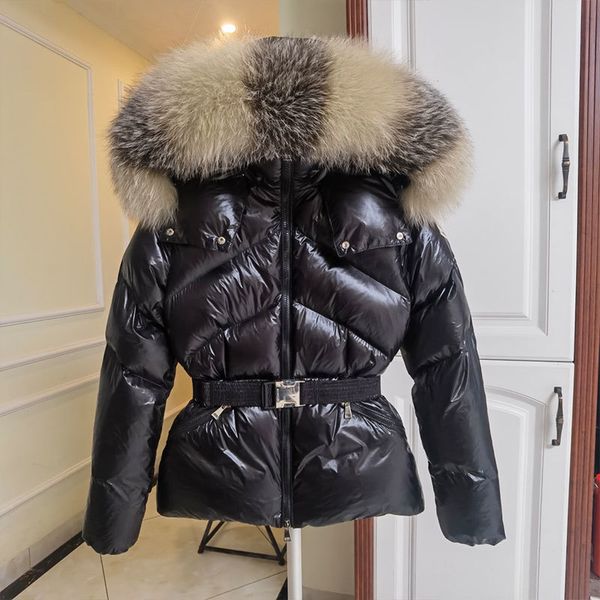 women's down parkas winter bright white short jacket big real fur collar windproof warm feather slim casual coat 221205, Black
women's down parkas winter bright white short jacket big real fur collar windproof warm feather slim casual coat 221205, Black