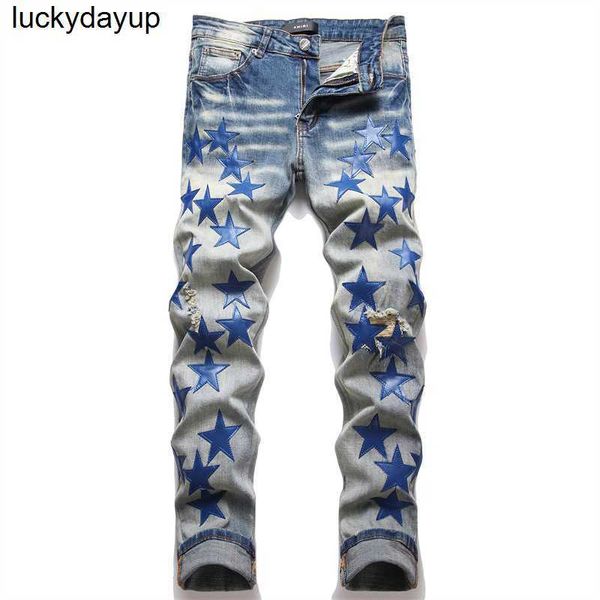 men's jeans designer fashion brand slim elastic embroidery pointed star whisker whitening men's streetwear jeans pants, Blue
men's jeans designer fashion brand slim elastic embroidery pointed star whisker whitening men's streetwear jeans pants, Blue