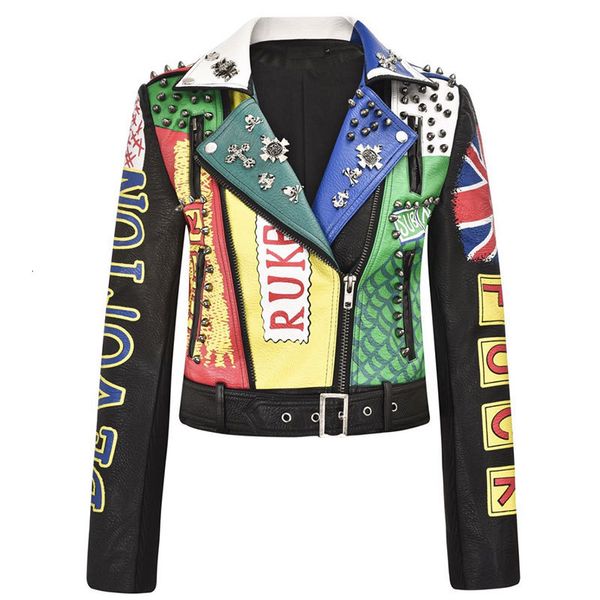 women's leather faux spring club style jacket women badges and rivet fashion printing streetwear short motorcycle jackets coat 221206, Black
women's leather faux spring club style jacket women badges and rivet fashion printing streetwear short motorcycle jackets coat 221206, Black