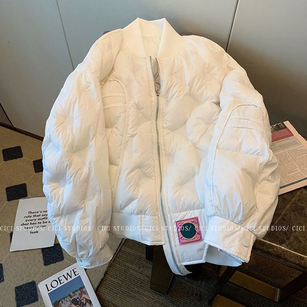 women's down parkas ladies korean fashion rhombus white cotton padded jackets overcoat thickened baseball jacket with winter 221205, Black
women's down parkas ladies korean fashion rhombus white cotton padded jackets overcoat thickened baseball jacket with winter 221205, Black