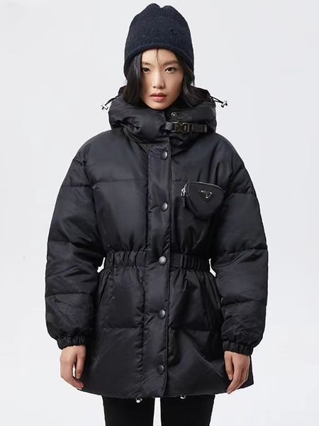 women's down parkas designer nylon triangle bag decoration thickened warm hooded down jacket ladies winter fashion elastic waist 221205, Black
women's down parkas designer nylon triangle bag decoration thickened warm hooded down jacket ladies winter fashion elastic waist 221205, Black