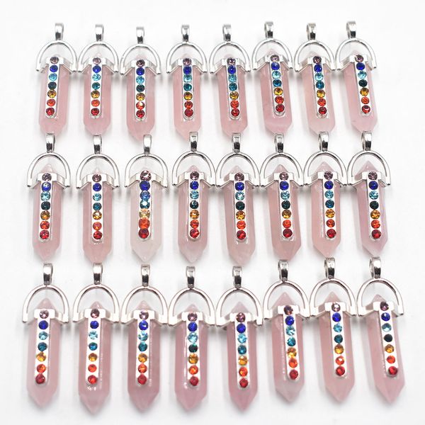 natural stone pendants 7 chakra rhinestone rose quartz hexagon prism charms for jewelry making necklace accessories wholesale, Silver
natural stone pendants 7 chakra rhinestone rose quartz hexagon prism charms for jewelry making necklace accessories wholesale, Silver