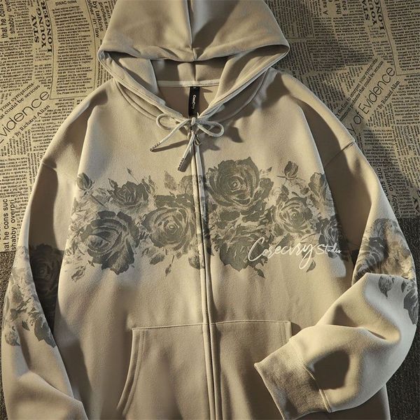 women s hoodies sweatshirts rose flower print design sense fashion aesthetic vintage hiphop zipper hoodie loose ins lazy wind y2k couple 22, Black
women s hoodies sweatshirts rose flower print design sense fashion aesthetic vintage hiphop zipper hoodie loose ins lazy wind y2k couple 22, Black