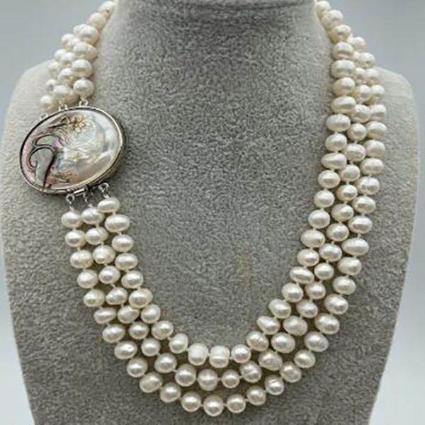 beautiful dan necklace genuine 3 rows 7-8mm freshwater pearl necklace cameo clasp, Silver
beautiful dan necklace genuine 3 rows 7-8mm freshwater pearl necklace cameo clasp, Silver