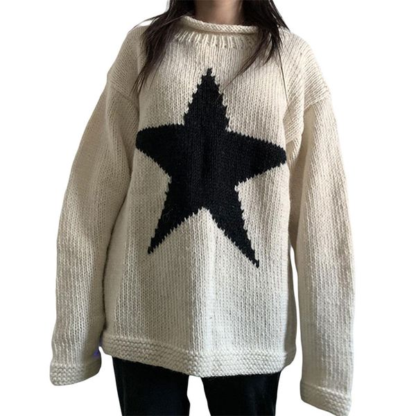 women's sweaters women loose knitted sweater star pattern pullovers ladies round collar long sleeve knitwear jumpers y2k clothes street, White;black
women's sweaters women loose knitted sweater star pattern pullovers ladies round collar long sleeve knitwear jumpers y2k clothes street, White;black