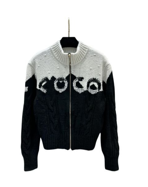 22 ski series new black and white stand collar zipper knitted cardigan, White;black
22 ski series new black and white stand collar zipper knitted cardigan, White;black