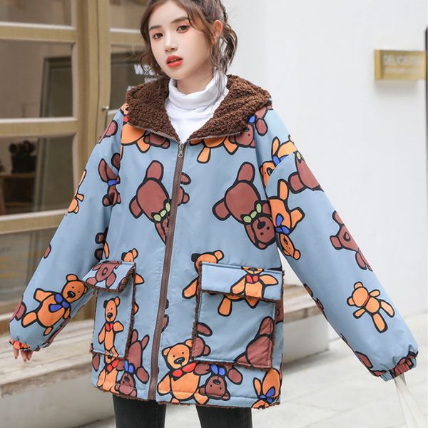 women s down parkas cartoon bear print kawaii koean fashion reversible lamb wool coat harajuku streetwear hooded zipper loose winter jackets, Black
women s down parkas cartoon bear print kawaii koean fashion reversible lamb wool coat harajuku streetwear hooded zipper loose winter jackets, Black