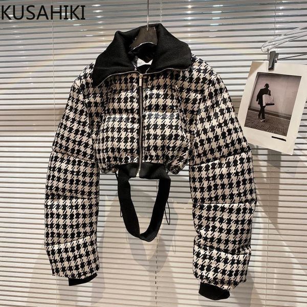 women s down parkas kusahiki autumn winter short parka coat women korean high waist fashion plaid jacket zipper turn down collar 221205, Black
women s down parkas kusahiki autumn winter short parka coat women korean high waist fashion plaid jacket zipper turn down collar 221205, Black