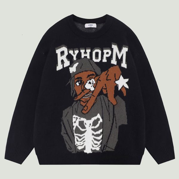 men's sweaters streetwear hip hop knitted sweater mens harajuku anime skeleton portrait jumpers oversized vintage casual loose pullover, White;black
men's sweaters streetwear hip hop knitted sweater mens harajuku anime skeleton portrait jumpers oversized vintage casual loose pullover, White;black