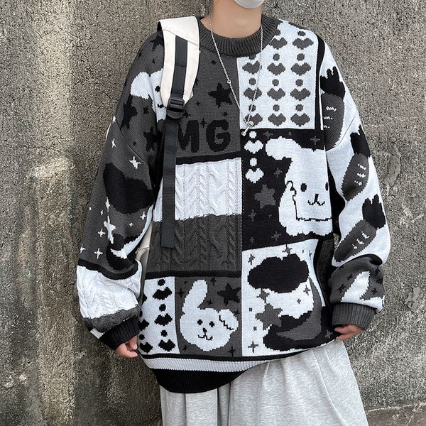 men's sweaters zazomde autumn cartoon knit sweater male winter loose fashion casual pullover hip hop patchwork couple knitted 221206, White;black 
men's sweaters zazomde autumn cartoon knit sweater male winter loose fashion casual pullover hip hop patchwork couple knitted 221206, White;black