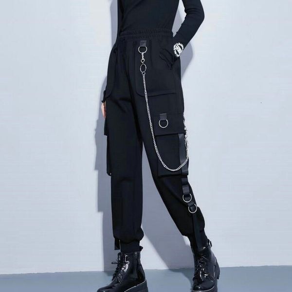 women's pants capris spring summer cargo punk black female joggers streetwear harem ankle-length trousers with chain 221205, Black;white
women's pants capris spring summer cargo punk black female joggers streetwear harem ankle-length trousers with chain 221205, Black;white