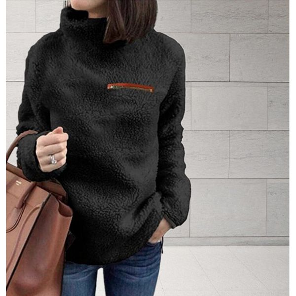women's hoodies autumn new style plush solid color pullover european and american women's fashionable high neck sweater, Black
women's hoodies autumn new style plush solid color pullover european and american women's fashionable high neck sweater, Black