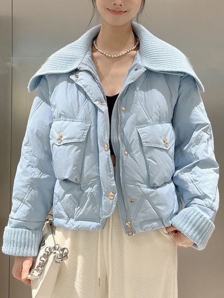 women's down parkas ailegogo autumn winter spliced knitted collar loose white duck short coat casual female zipper warm jacket outwear, Black
women's down parkas ailegogo autumn winter spliced knitted collar loose white duck short coat casual female zipper warm jacket outwear, Black
