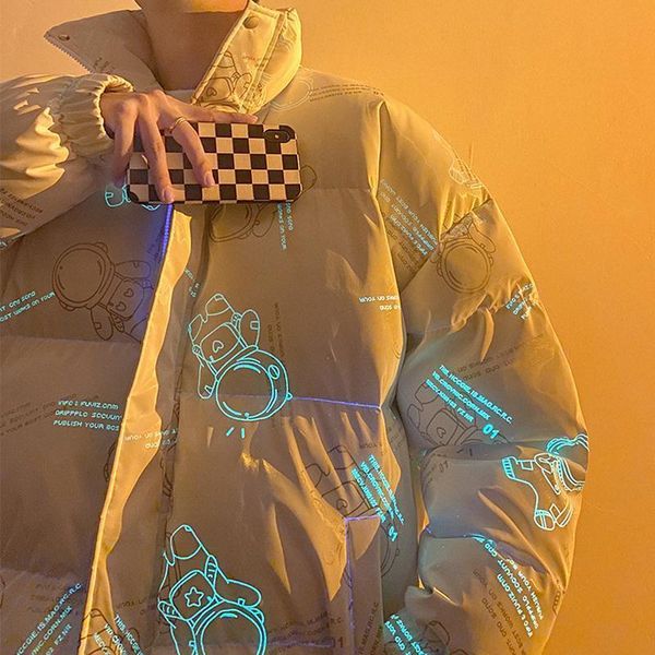 men s jackets noctilucence harajuku fashion down cotton padded winter jacket reflective thicken couples coat 221205, Black;brown
men s jackets noctilucence harajuku fashion down cotton padded winter jacket reflective thicken couples coat 221205, Black;brown