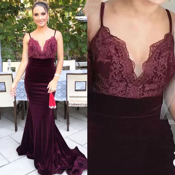 long velvet mermaid bridesmaid dresses spaghetti sleeveless sweep train piping lace appliqued burgundy wedding party gowns classic women pro, White;pink
long velvet mermaid bridesmaid dresses spaghetti sleeveless sweep train piping lace appliqued burgundy wedding party gowns classic women pro, White;pink