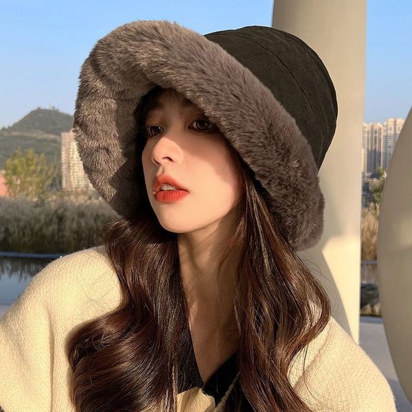 wide brim hats bucket winter warm furry rolled hat for women girls solid color woolen plush fisherman cap female outdoor windproof panama ca, Blue;gray
wide brim hats bucket winter warm furry rolled hat for women girls solid color woolen plush fisherman cap female outdoor windproof panama ca, Blue;gray