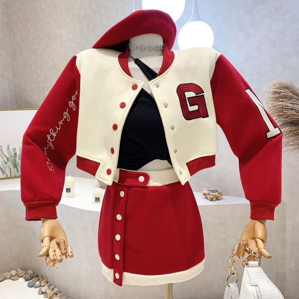 two piece dress red embroidered letter coat short bomber jackets patchwork contrast mini black skirt sets autumn casual 2piece tracksuits 22, White
two piece dress red embroidered letter coat short bomber jackets patchwork contrast mini black skirt sets autumn casual 2piece tracksuits 22, White