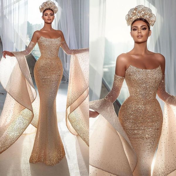 elegant strapless mermaid wedding dresses luxury sequins long sleeve bridal gowns beads aso ebi bride dress arabic, White
elegant strapless mermaid wedding dresses luxury sequins long sleeve bridal gowns beads aso ebi bride dress arabic, White