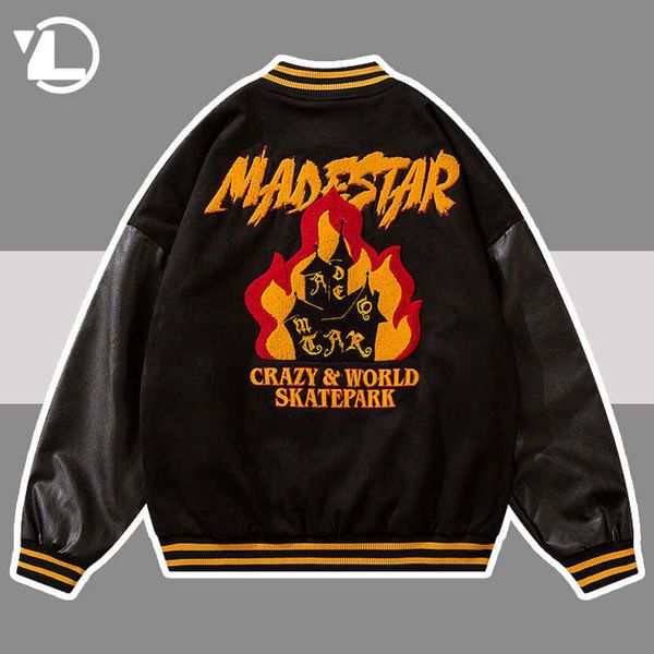 men's jackets letter flame embroidery varsity jackets men autumn winter hip hop patchwork pu sleeve baseball jacket high street bomber, Black;brown
men's jackets letter flame embroidery varsity jackets men autumn winter hip hop patchwork pu sleeve baseball jacket high street bomber, Black;brown