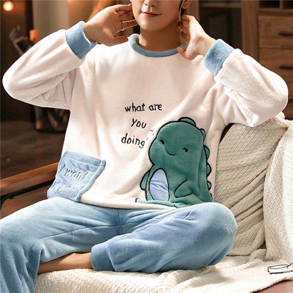 men's sleepwear winter long sleeve thick warm flannel pajama sets for men coral velvet cute cartoon suit pyjamas set 221206, Black;brown
men's sleepwear winter long sleeve thick warm flannel pajama sets for men coral velvet cute cartoon suit pyjamas set 221206, Black;brown