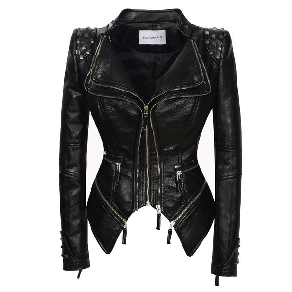 women's leather faux sx women fashion casual artificial coat rivet jacket lapel studed slim lit pu texture zipper rider punk outwear 22, Black
women's leather faux sx women fashion casual artificial coat rivet jacket lapel studed slim lit pu texture zipper rider punk outwear 22, Black