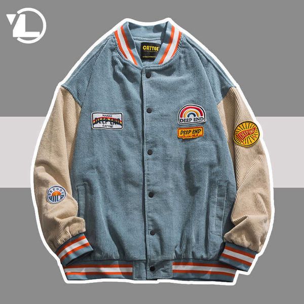 men's jackets harajuku college jackets men women hip hop corduroy patchwork embroidery baseball jacket retro casual loose varsity coats, Black;brown
men's jackets harajuku college jackets men women hip hop corduroy patchwork embroidery baseball jacket retro casual loose varsity coats, Black;brown