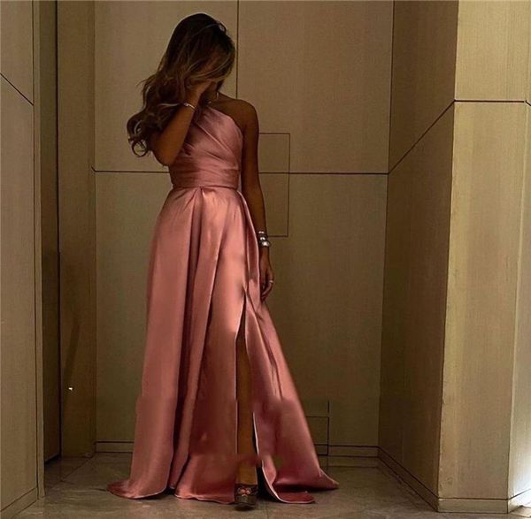 pink satin long evening dresses one shoulder side slit pleats simple prom gowns lady elegant formal party, Black
pink satin long evening dresses one shoulder side slit pleats simple prom gowns lady elegant formal party, Black