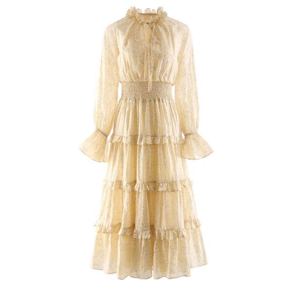 high-quality ruffled collar long-sleeve elastic waist pleated dress palace style, Black
high-quality ruffled collar long-sleeve elastic waist pleated dress palace style, Black