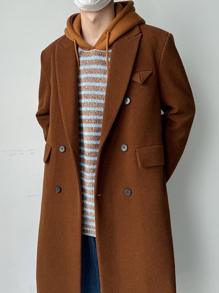 men's wool blends syuhgfa korean streetwear double breasted lapel woolen jacket men clothing loose long coat autumn fashion jackets 221, Black
men's wool blends syuhgfa korean streetwear double breasted lapel woolen jacket men clothing loose long coat autumn fashion jackets 221, Black
