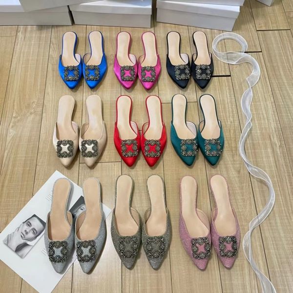 

Women's Diamond Slippers Silk New Designer Shoes Fashion Flat Heel Beach Shoes Spring Summer Pointed Baotou Sheepskin Non-slip Sole Sequin Outdoor Black Pink Blue Red