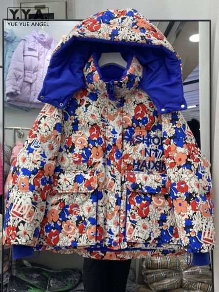 women's down parkas fashion flowers print coat women winter long sleeve loose fit casual hooded jacket high street female overcoat cold, Black
women's down parkas fashion flowers print coat women winter long sleeve loose fit casual hooded jacket high street female overcoat cold, Black