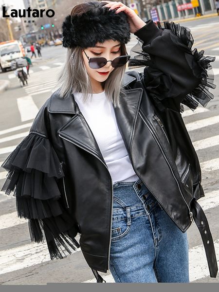 women's leather faux lautaro autumn short black oversized lace patchwork biker jacket long sleeve loose womans clothing fashionable out
women's leather faux lautaro autumn short black oversized lace patchwork biker jacket long sleeve loose womans clothing fashionable out